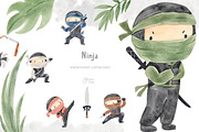 NINJA. Watercolor clipart, an Illustration by OlliArtDesign (Thumbnail 1 of 5)