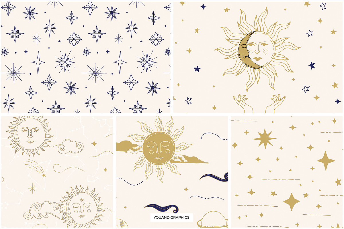 Celestial Patterns & Illustrations, a Pattern Graphic by Youandigraphics (Photo 9 of 14)