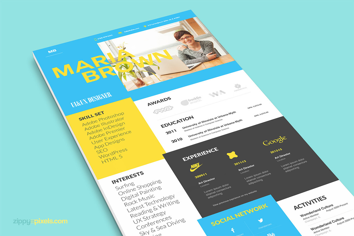 Cool Resume For Creative Designers, a Resume Template by ZippyPixels (Photo 5 of 8)