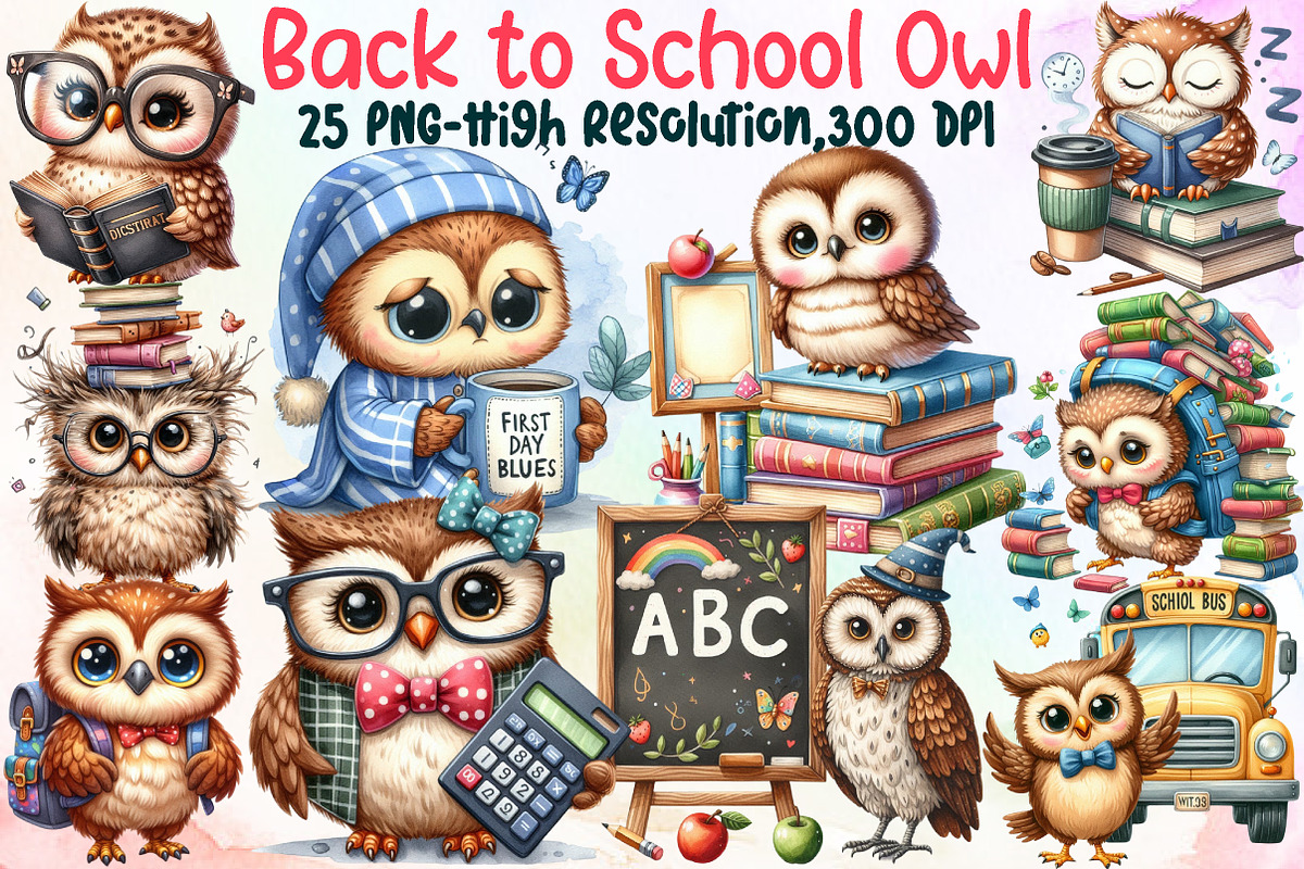 Back to School Owl Clipart, an Illustration by Sublimation Artist (Photo 1 of 6)