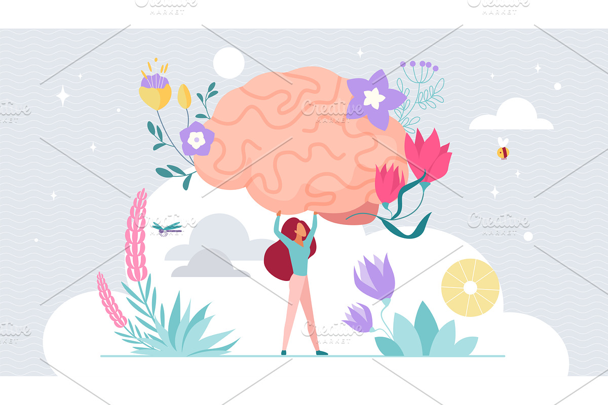 Mental health, positive mindset, an Object Illustration by Lemberg Vector