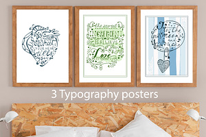 3 typography posters, an Education Illustration by Olillia
