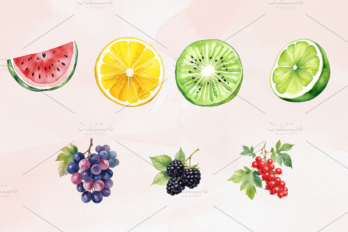 Watercolor Fruit Clipart, a Food Illustration by Coralcreations (Photo 4 of 5)