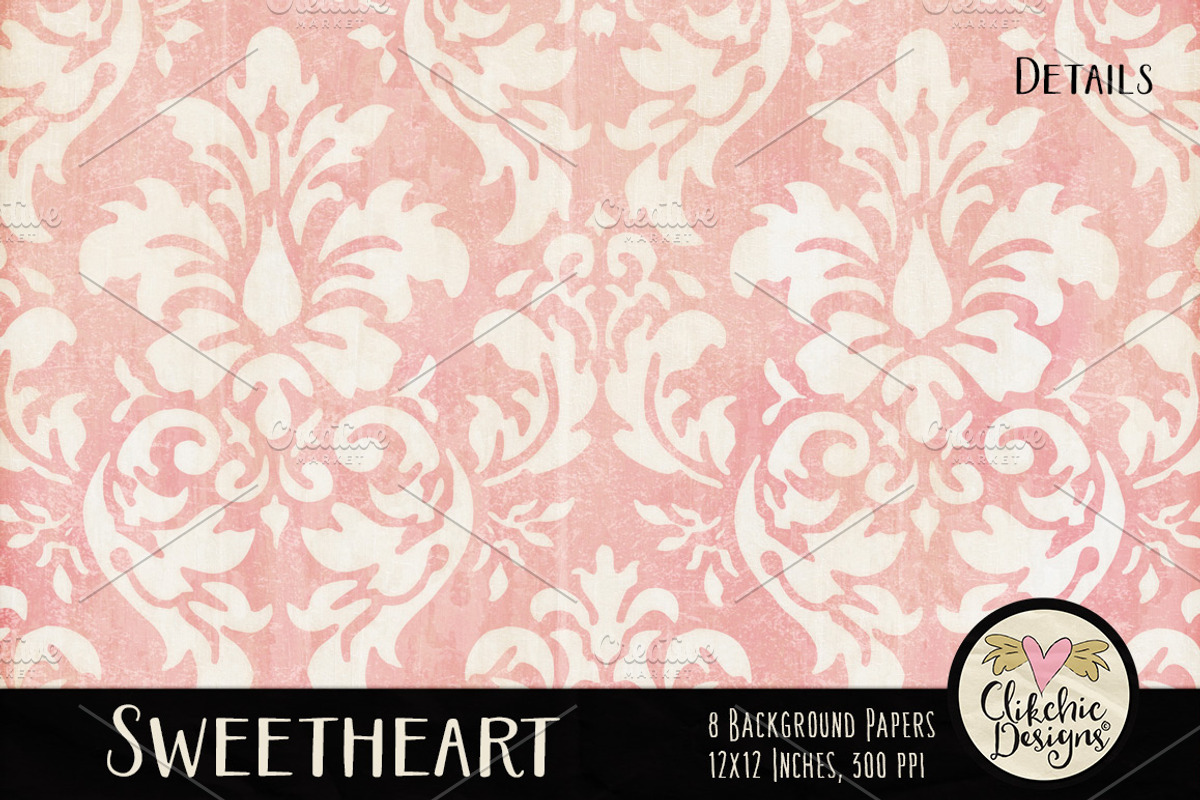 Shabby Damask & Hearts Textures preview 4