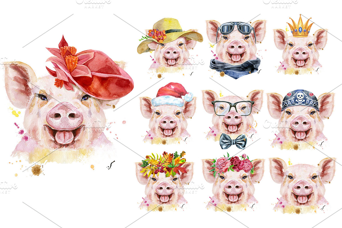 Watercolor pigs, an Animal Illustration by Watercolor fantasy (Photo 7 of 10)