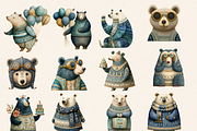 BLUE FOLK BEAR BABY SHOWER CLIPART, an Animal Illustration by Daring Digies (Thumbnail 3 of 9)