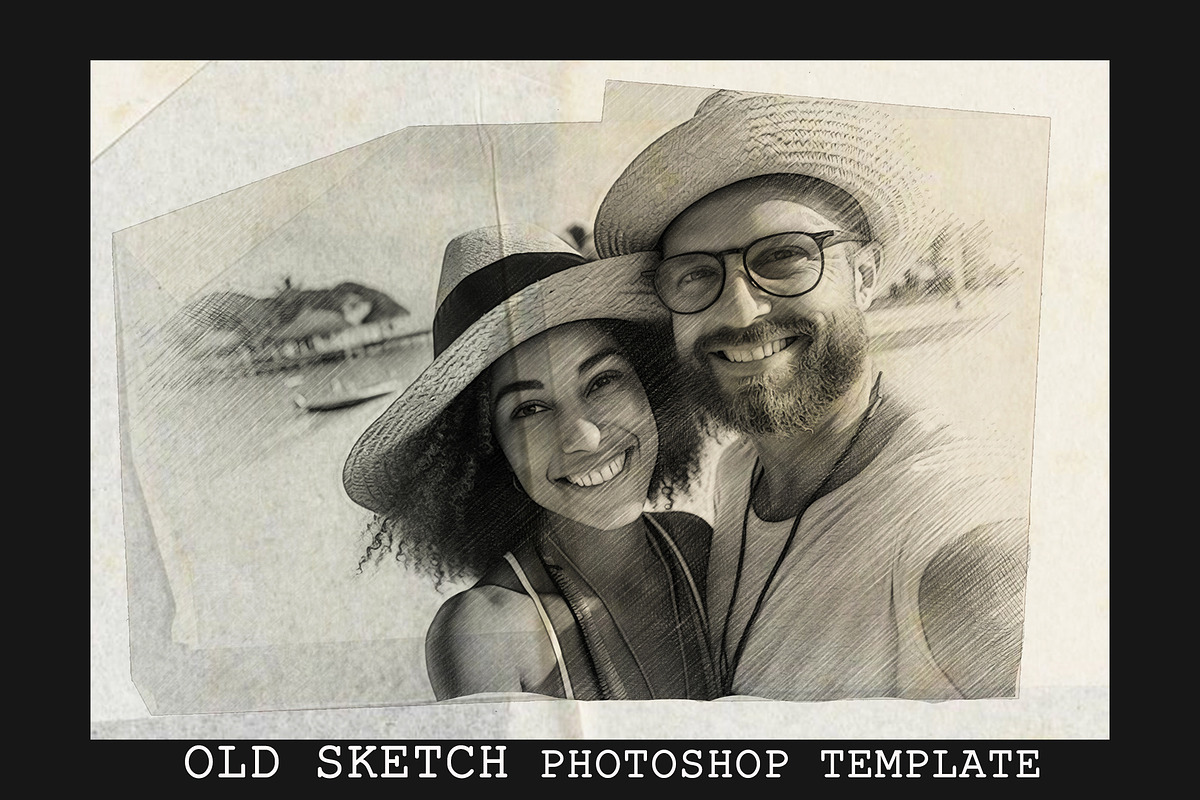 Old Sketch Photoshop Template, an Action Add-On by 3d_model_tifotizi (Photo 1 of 5)