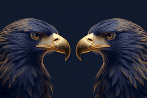 Two majestic eagles face each other, showcasing their fierce eyes and sharp bea, an Animal Photo by ImageMir