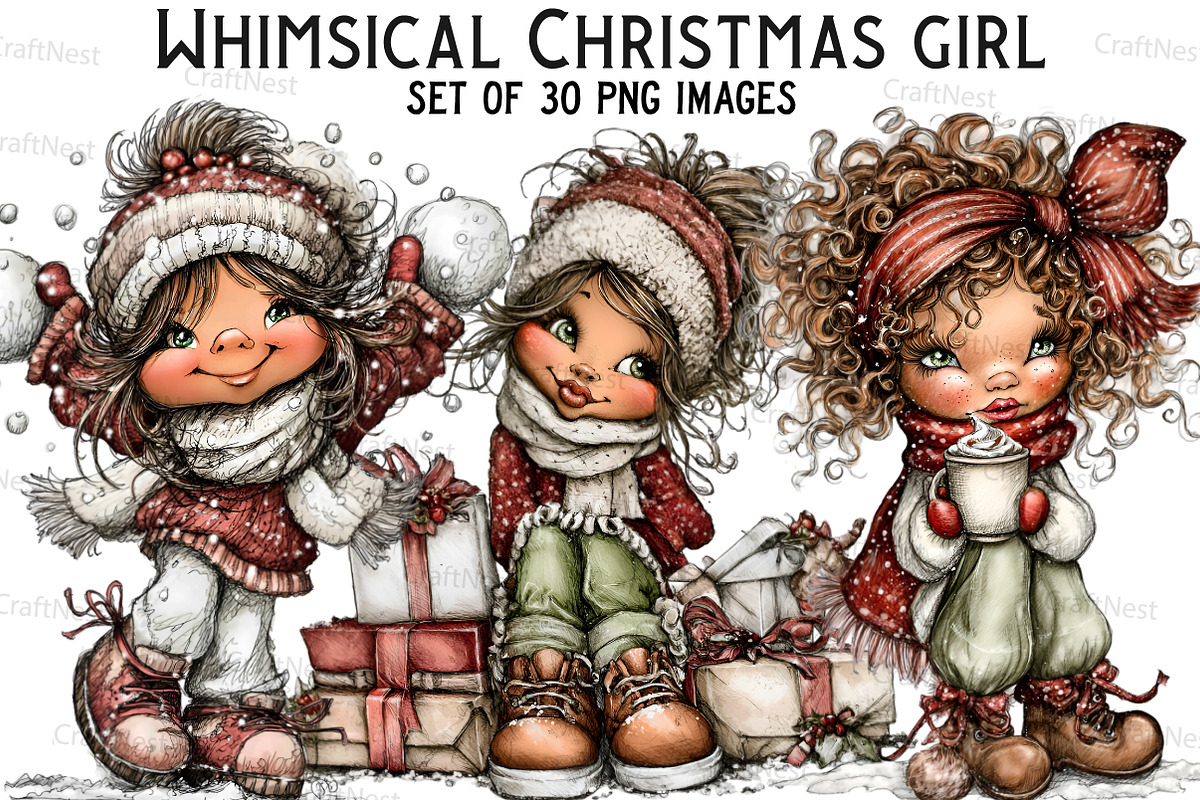 Whimsical Christmas girl, an Illustration by Craft Nest (Photo 1 of 8)