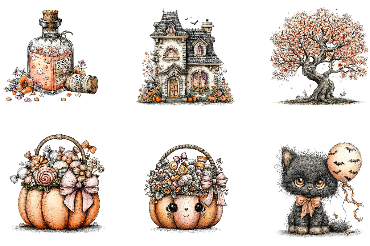 Cute Halloween Clipart, a Seasonal Illustration by CreationArt (Photo 5 of 5)