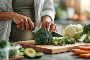 Woman chopping fresh broccoli health, a Photo by Pixeness Studio
