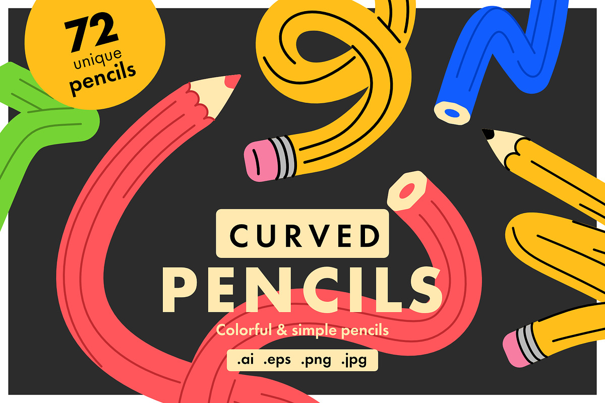 Curved Pencils Vector Set, an Object Illustration by Pásha (Photo 1 of 6)