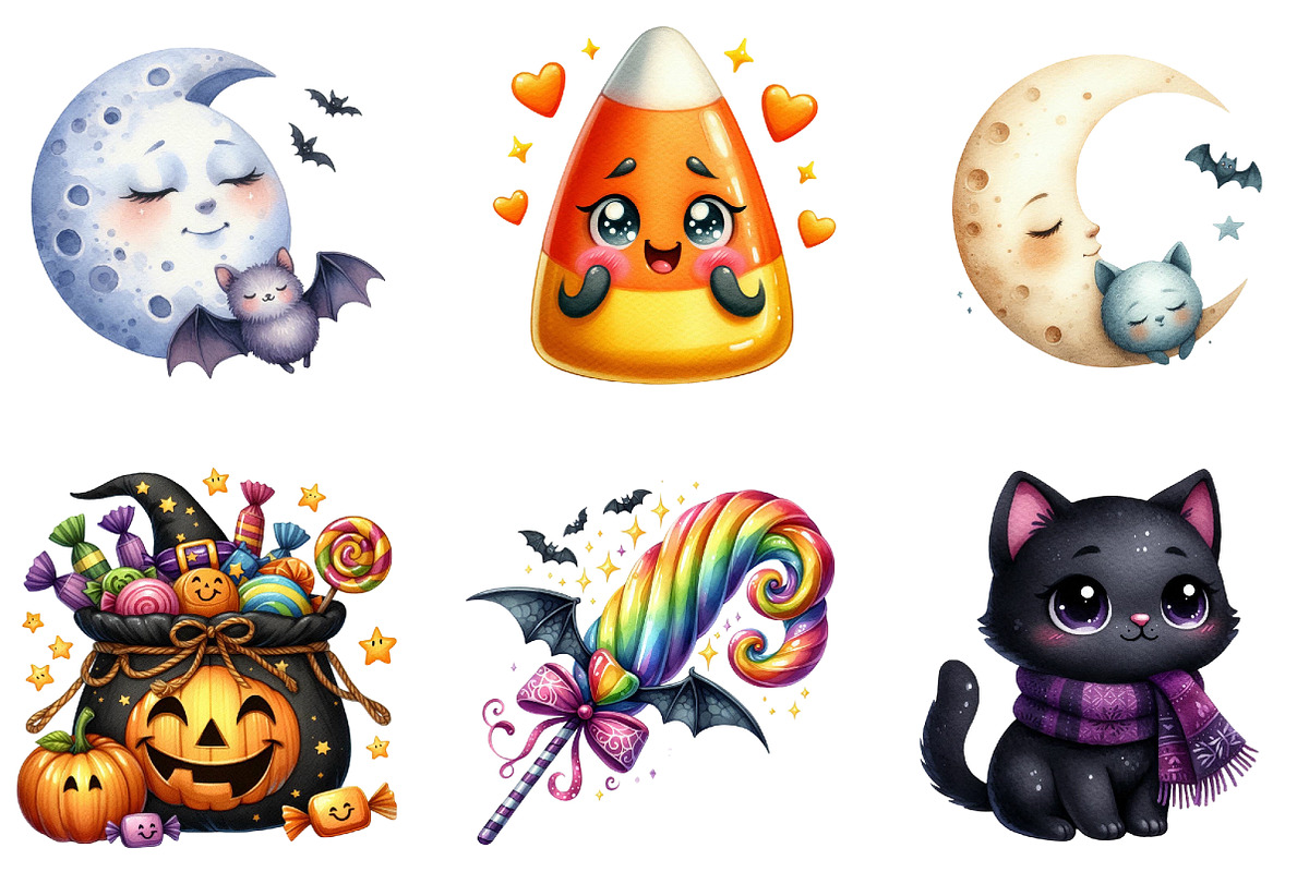 Cute Halloween Watercolor Clipart Bu, an Illustration by DreamArtGraphic (Photo 3 of 4)