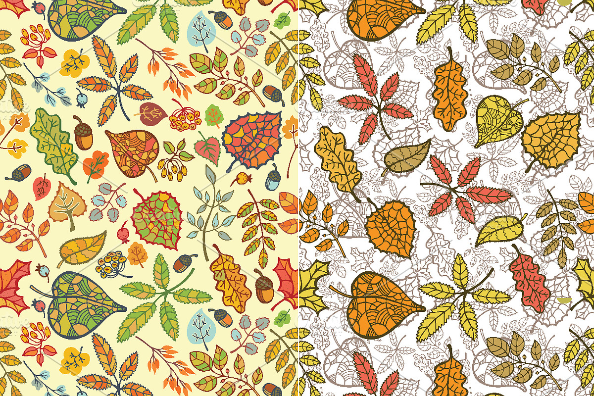 Autumn leaves seamless pattern set 3 preview 3