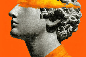 Contemporary classical statue portrait with bold orange stripe a, a Holiday Photo by José Manuel Gelpi