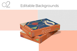 Jigsaw Puzzle Board With Box Mockup.