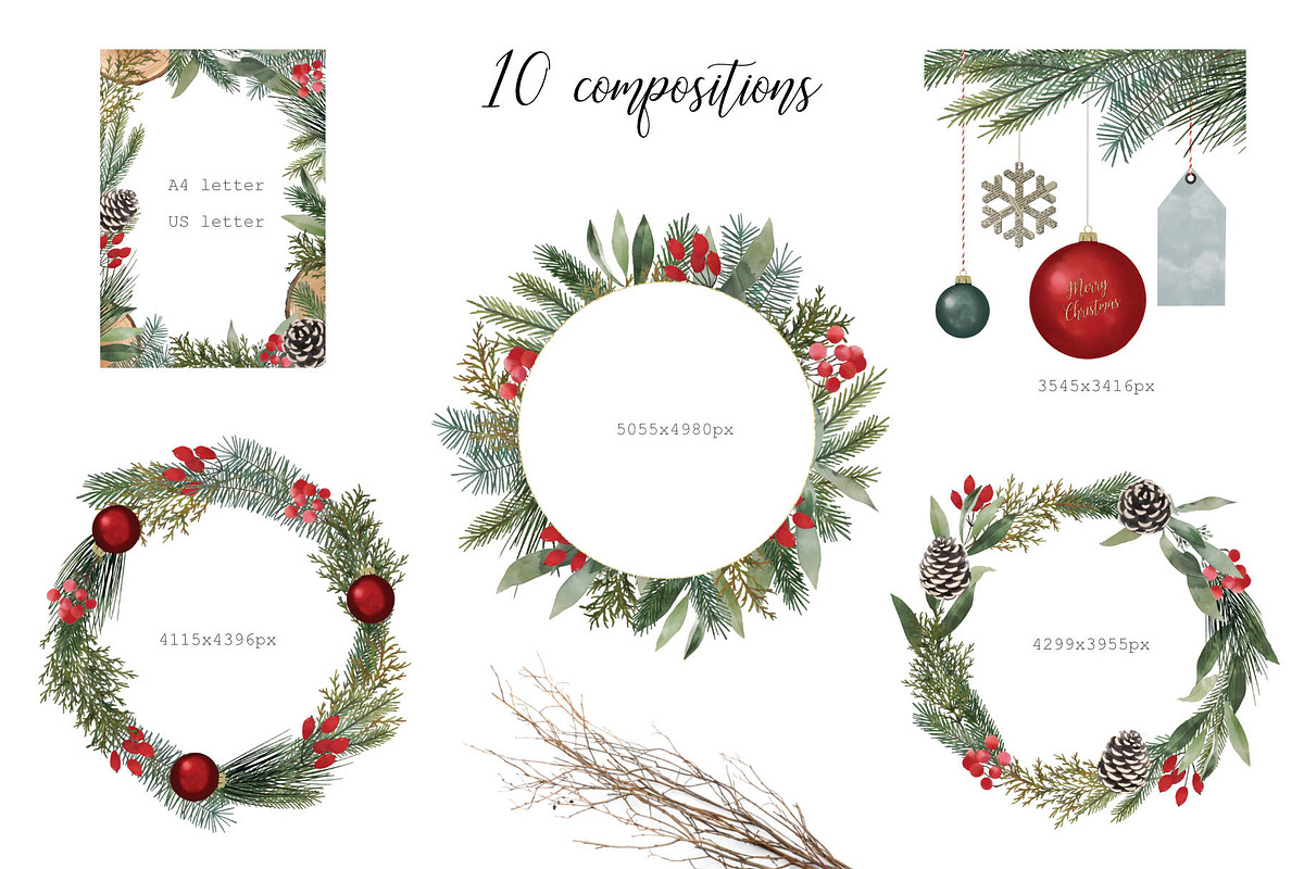 Natural Christmas set, a Decorative Illustration by marie dricot (Photo 6 of 7)