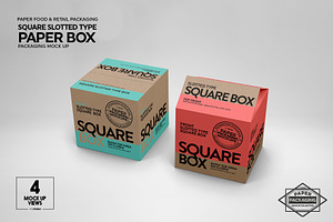 Square Slotted-Type Paper Box Mockup