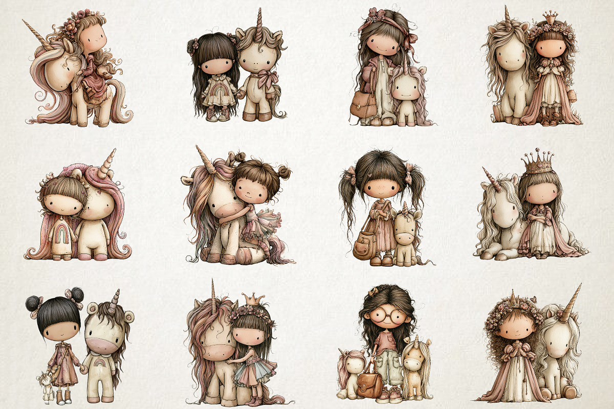 Cute Girl with Unicorn PNG Clipart, a Seasonal Illustration by RobertsArt (Photo 3 of 7)