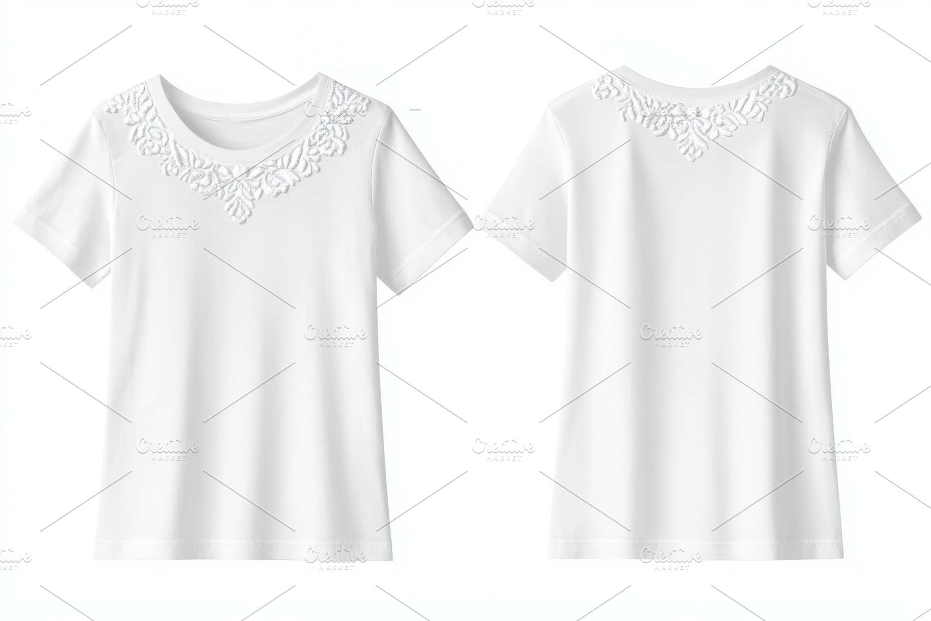 White T-shirt with Embroidered Neckl, a Beauty & Fashion Photo by Pixeness Studio