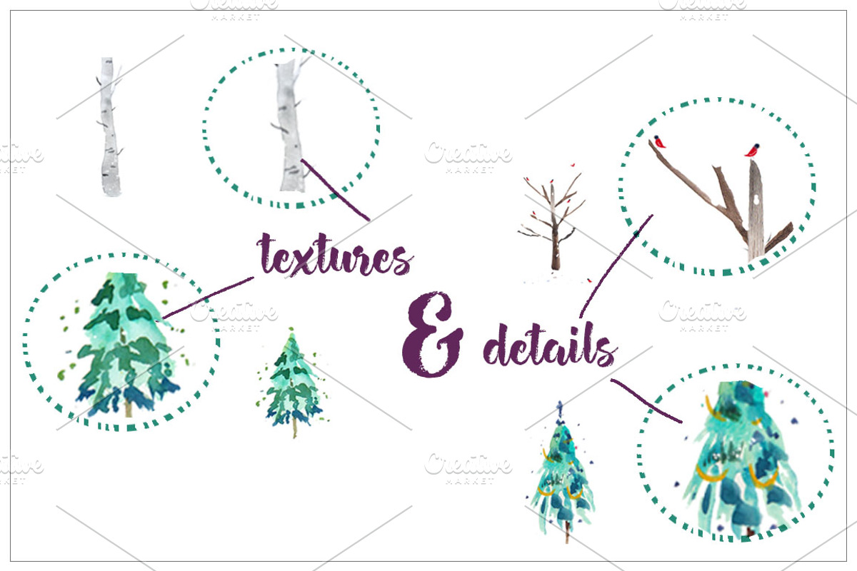 Winter Watercolor Trees Clipart, an Illustration by Inksnthings (Photo 3 of 5)