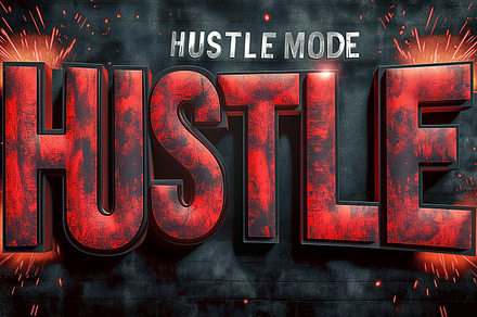 Bold and vibrant 'HUSTLE MODE' typography with explosive effects, exuding an en, a Background Photo by ImageMir