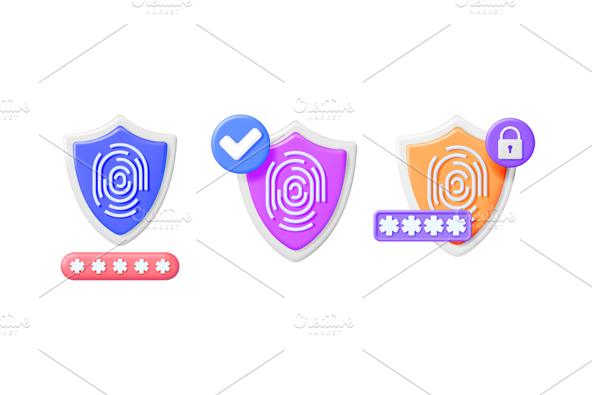 Three vector 3d shields with, a Technology Illustration by Abscent
