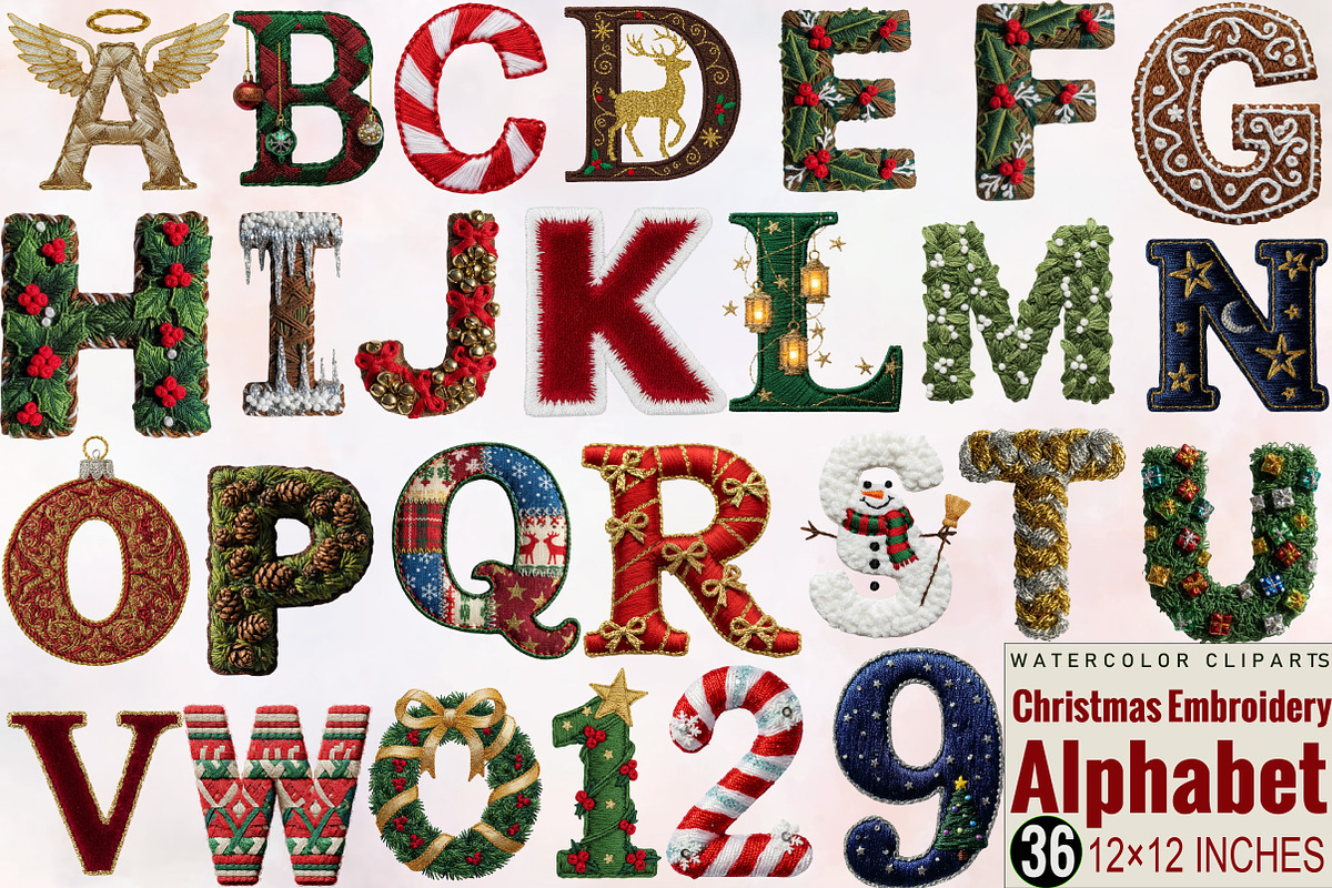 Christmas Embroidery Alphabet Clipar, an Illustration by SVGArt (Photo 1 of 8)