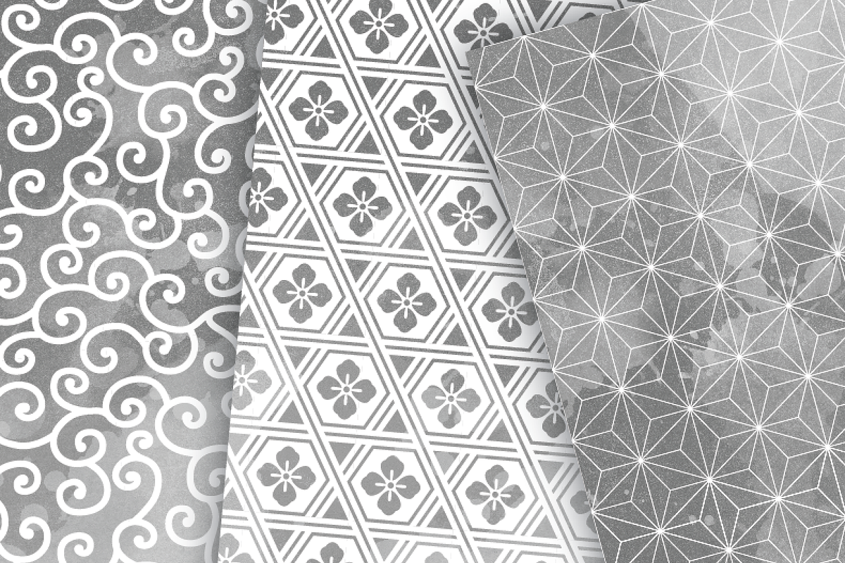 Grey Watercolor Japan Patterns, a Pattern Graphic by All is full of Love