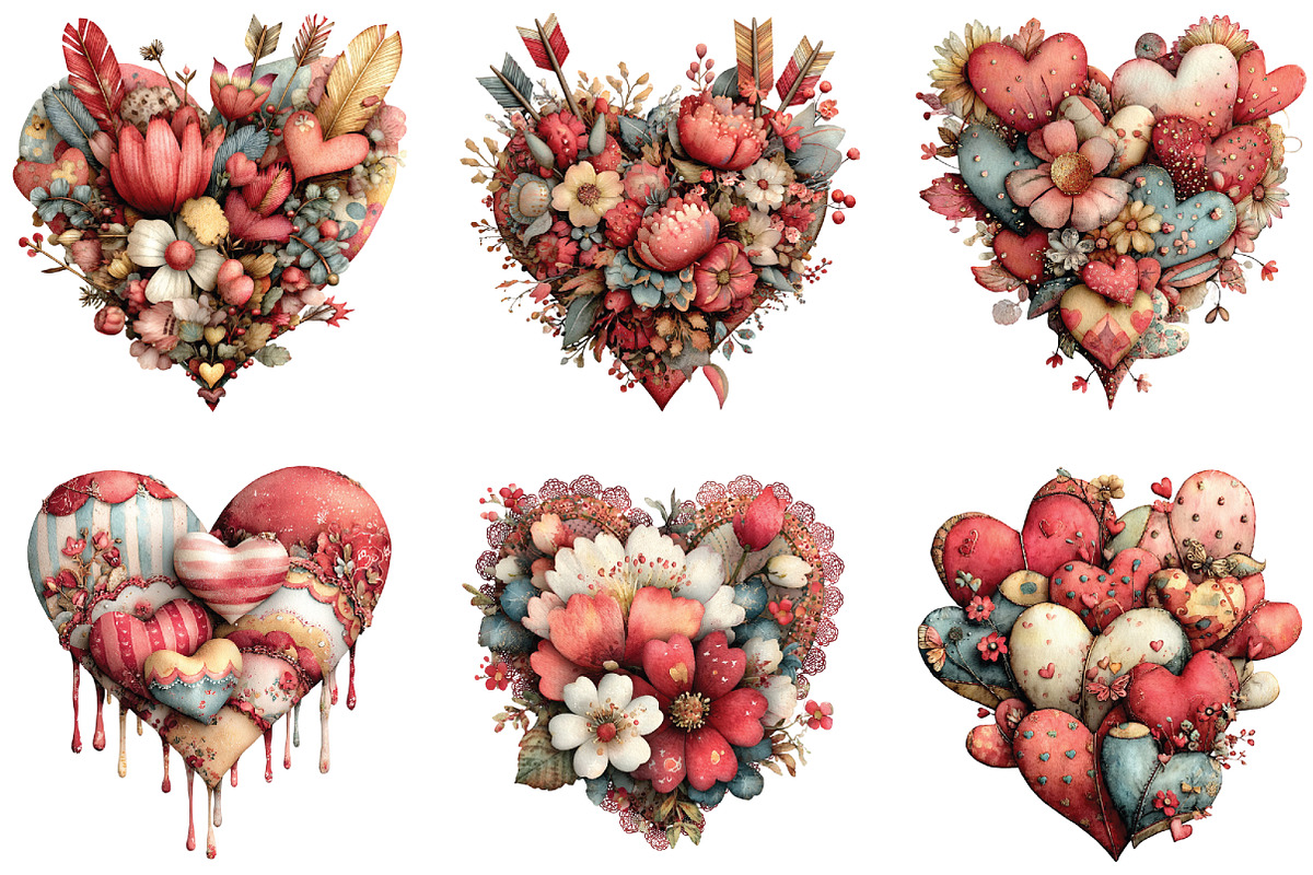 Whimsical Heart Valentine Clipart, an Illustration by CraftArtStudio (Photo 5 of 6)