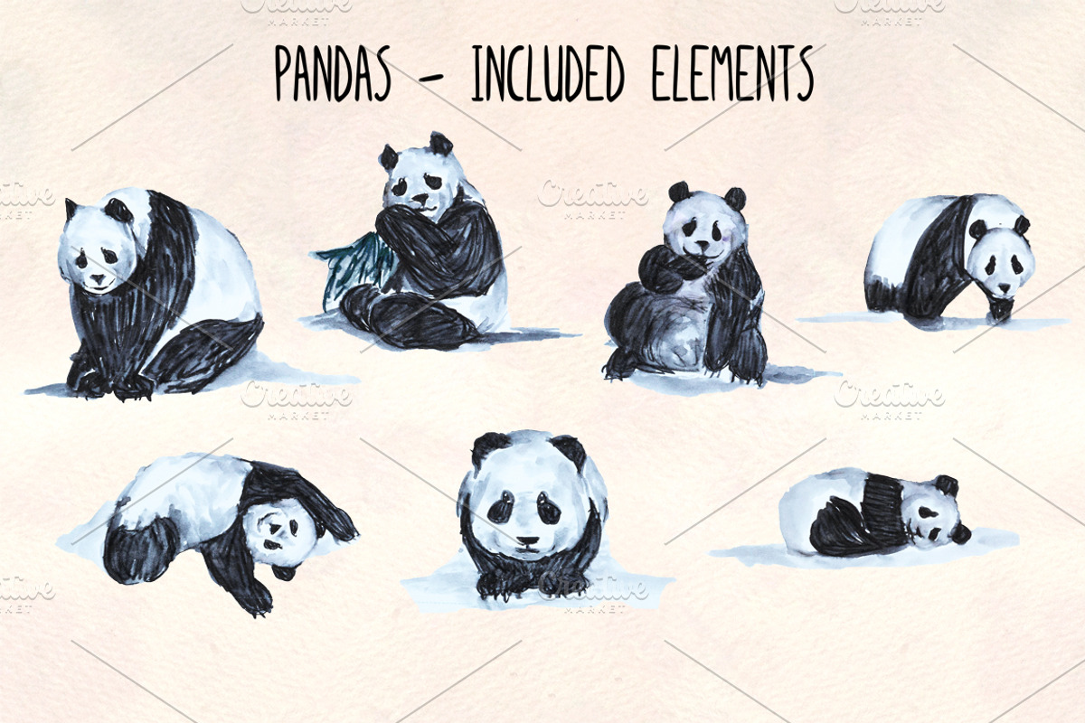 7 Hand Painted Panda Graphics, an Animal Illustration by Violet LeBeaux (Photo 1 of 3)