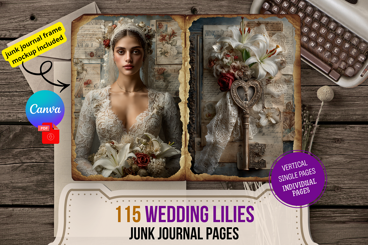 Wedding Lilies Junk Journal Bundle, an Illustration by Print Haven Mochi Vintage (Photo 1 of 14)