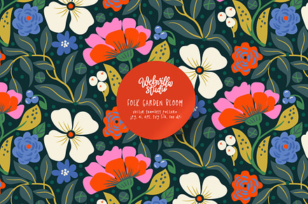 Folk Bloom Garden Pattern, a Pattern Graphic by Bloomart Studio