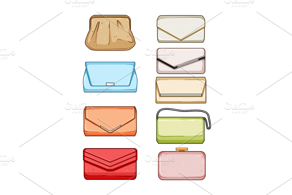 clutch bag set cartoon vector, an Object Illustration by pikepicture