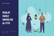 Muslim Family Having Eid Al-Fitr, a Seasonal Illustration by Partikusi Design (Thumbnail 1 of 3)
