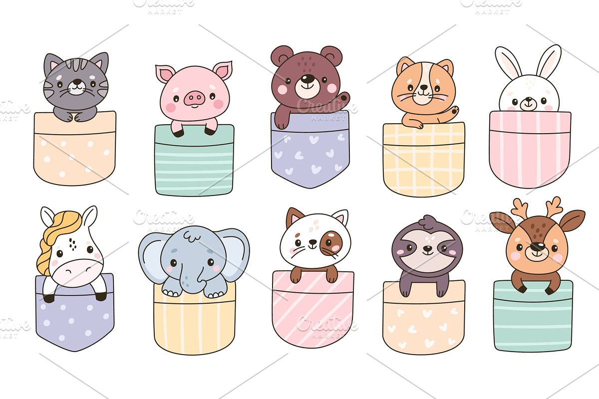 Peeking pocket animals. Cute little, an Animal Illustration by YummyBuum