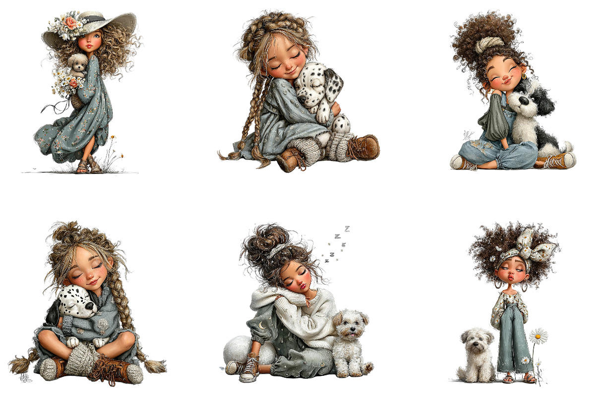 Whimsical Girl & Dog Love, a Seasonal Illustration by CreationArt (Photo 4 of 5)