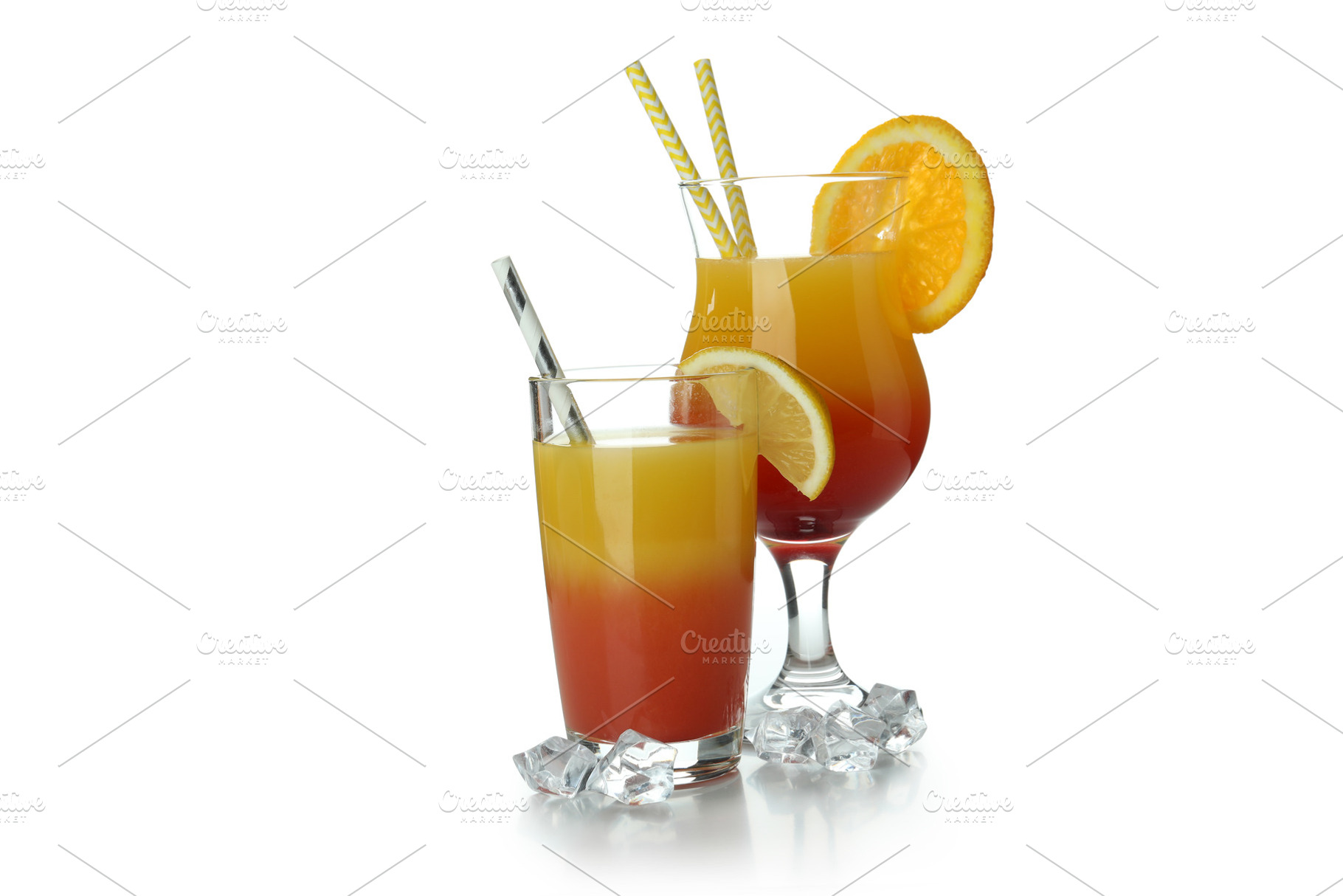 Tequila sunrise cocktail isolated on white background, a Food & Drink Photo by AtlasStudio PRO