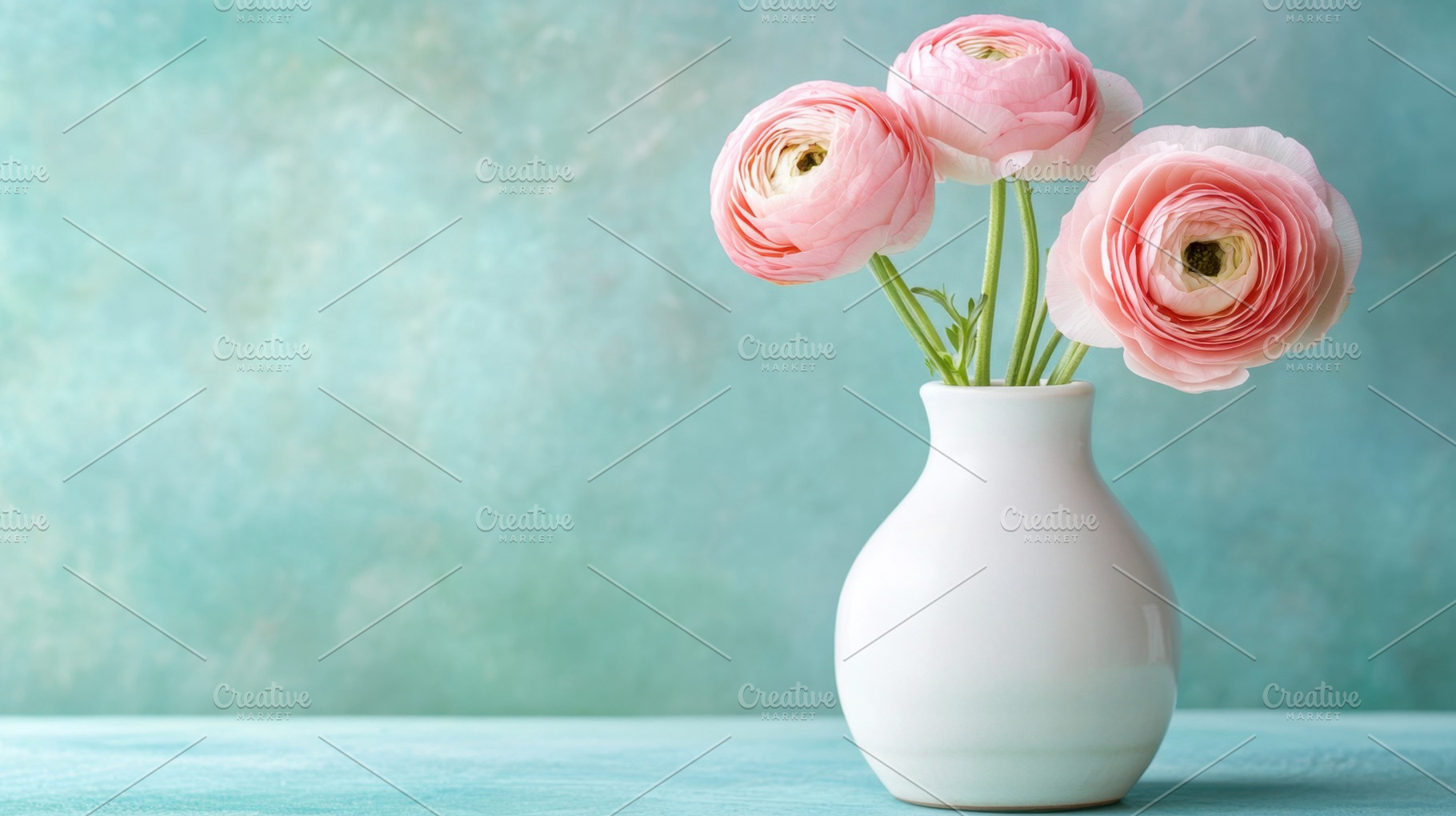 Pink ranunculus flowers in a vase, a Photo by Beautiful things