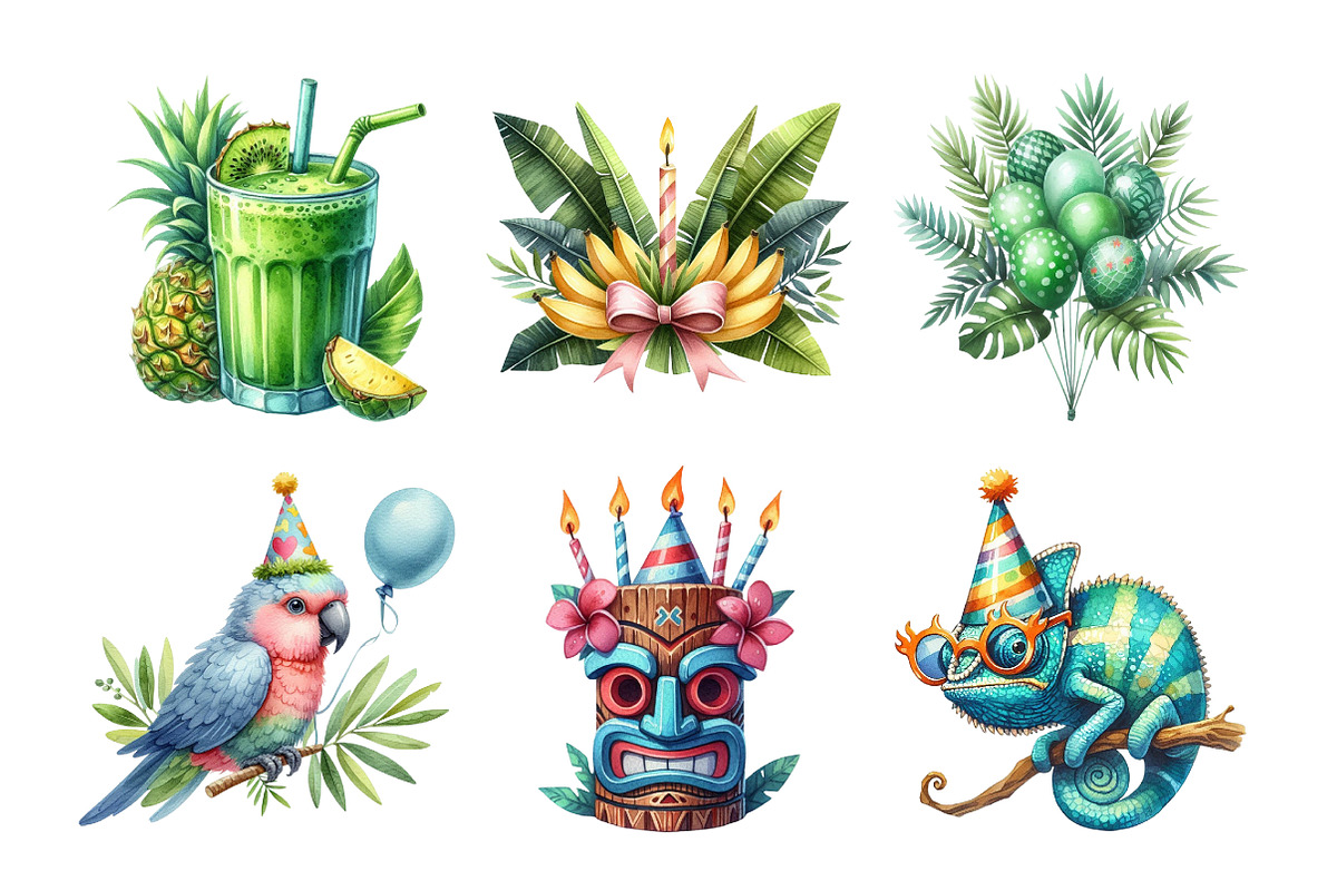 Tropical Lush Green Birthday Clipart, an Illustration by Daily.Designs (Photo 2 of 5)