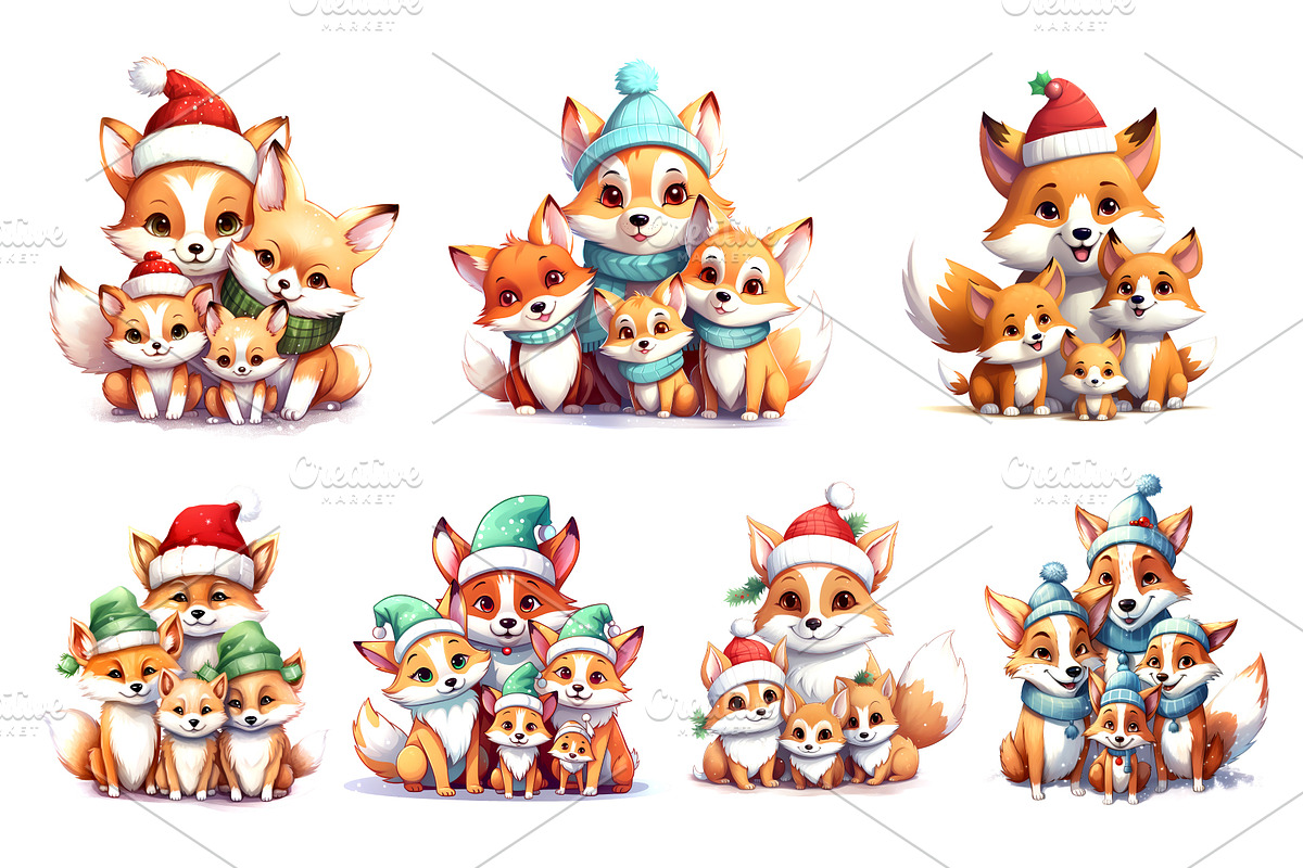 Cute Foxs With Christmas Santa Hat., an Animal Illustration by KENO Mascots (Photo 2 of 5)