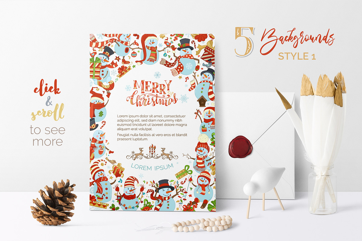 Cute Snowmen Set, a Decorative Illustration by MaljukArt (Photo 7 of 14)