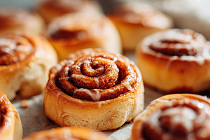 Delicious vegan cinnamon rolls topped with creamy cashew glaze baked fresh in t, a Food & Drink Photo by AlyaAnd