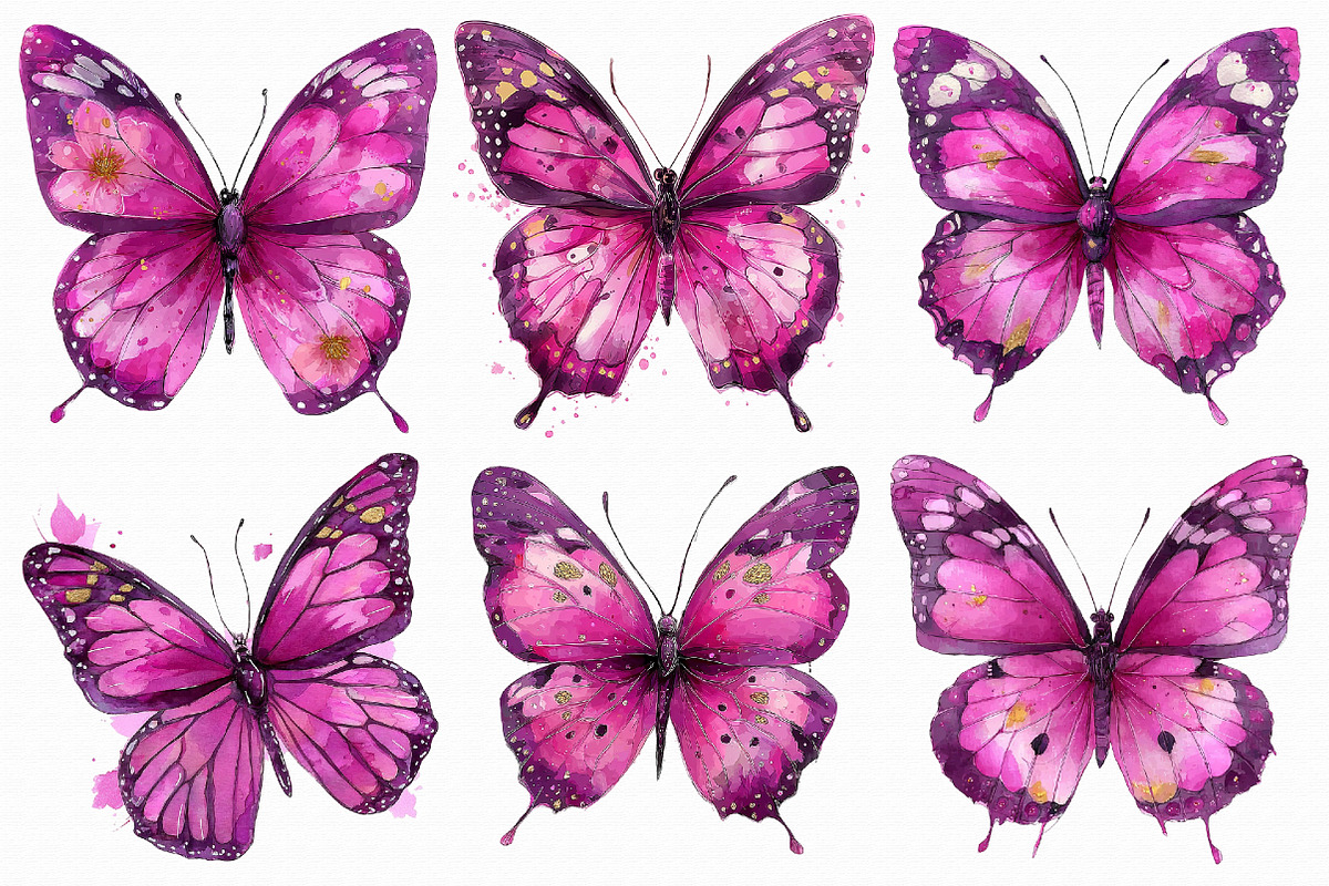 Watercolor Pink Butterfly Clipart, an Illustration by Libby Wishes (Photo 5 of 5)