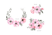 Watercolor Pink Flowers Grey Leaves, a Decorative Illustration by GraphicsDish (Thumbnail 3 of 3)