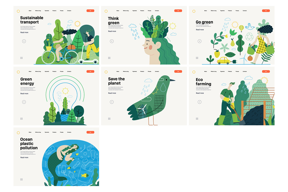 Ecology flat vector illustrations, a Templates & Theme by Grivina's shop (Photo 25 of 31)