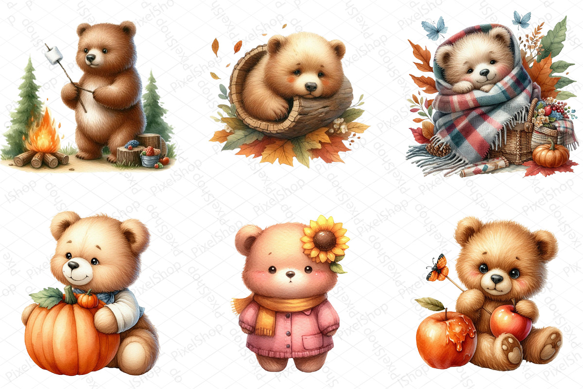 Watercolor Autumn Bear Clipart, an Illustration by DreamPrint404 (Photo 6 of 6)