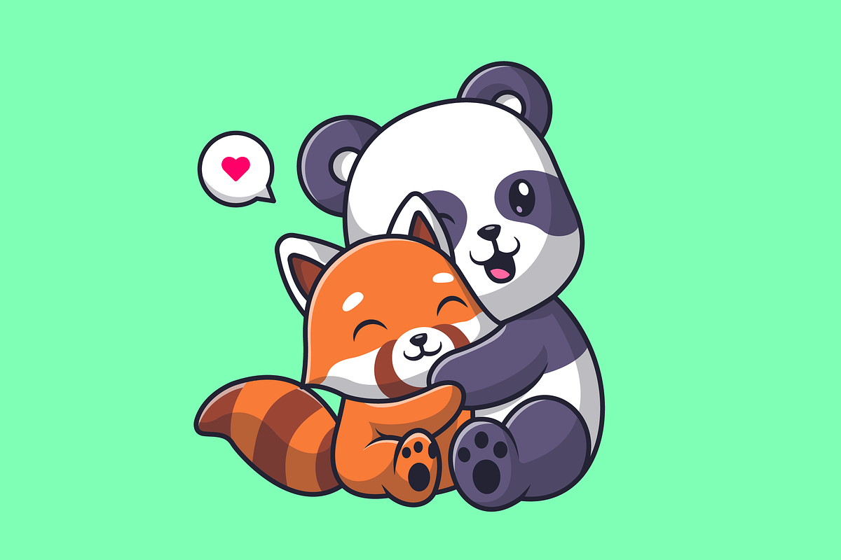 Cute Panda Hug Red Panda Cartoon, an Animal Illustration by Catalyst Labs (Photo 3 of 3)