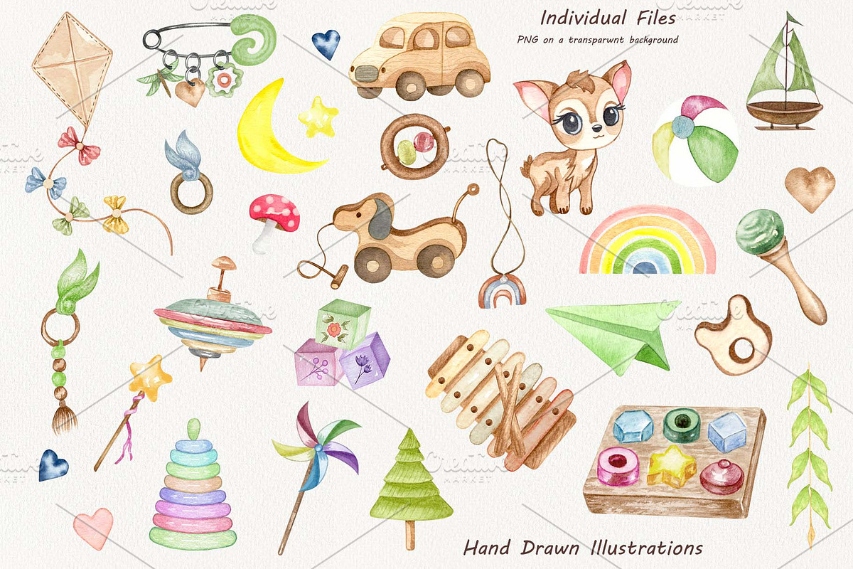 Baby Toys Watercolor Clipart, an Object Illustration by BarvArt (Photo 2 of 6)