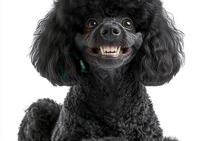 Smiling Black Poodle Dog Portrait Ha, an Abstract Photo by Pixeness
